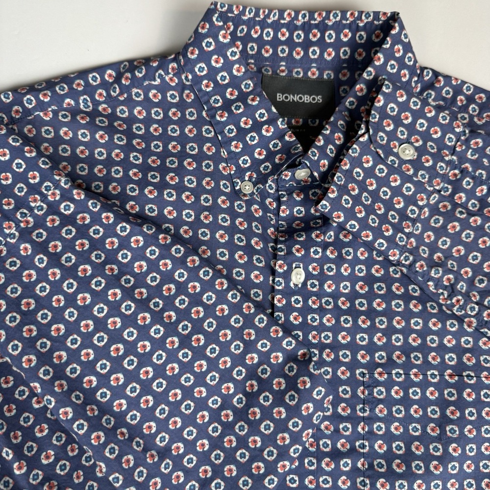 Bonobos Casual Shirt Men's Large‎ Slim Fit Blue Geo Print Long Sleeve, Preppy
